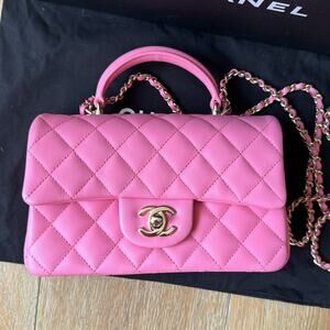 CHANEL 23P Pink Mini Flap Bag Top Handle Gold Hardware NWT RARE